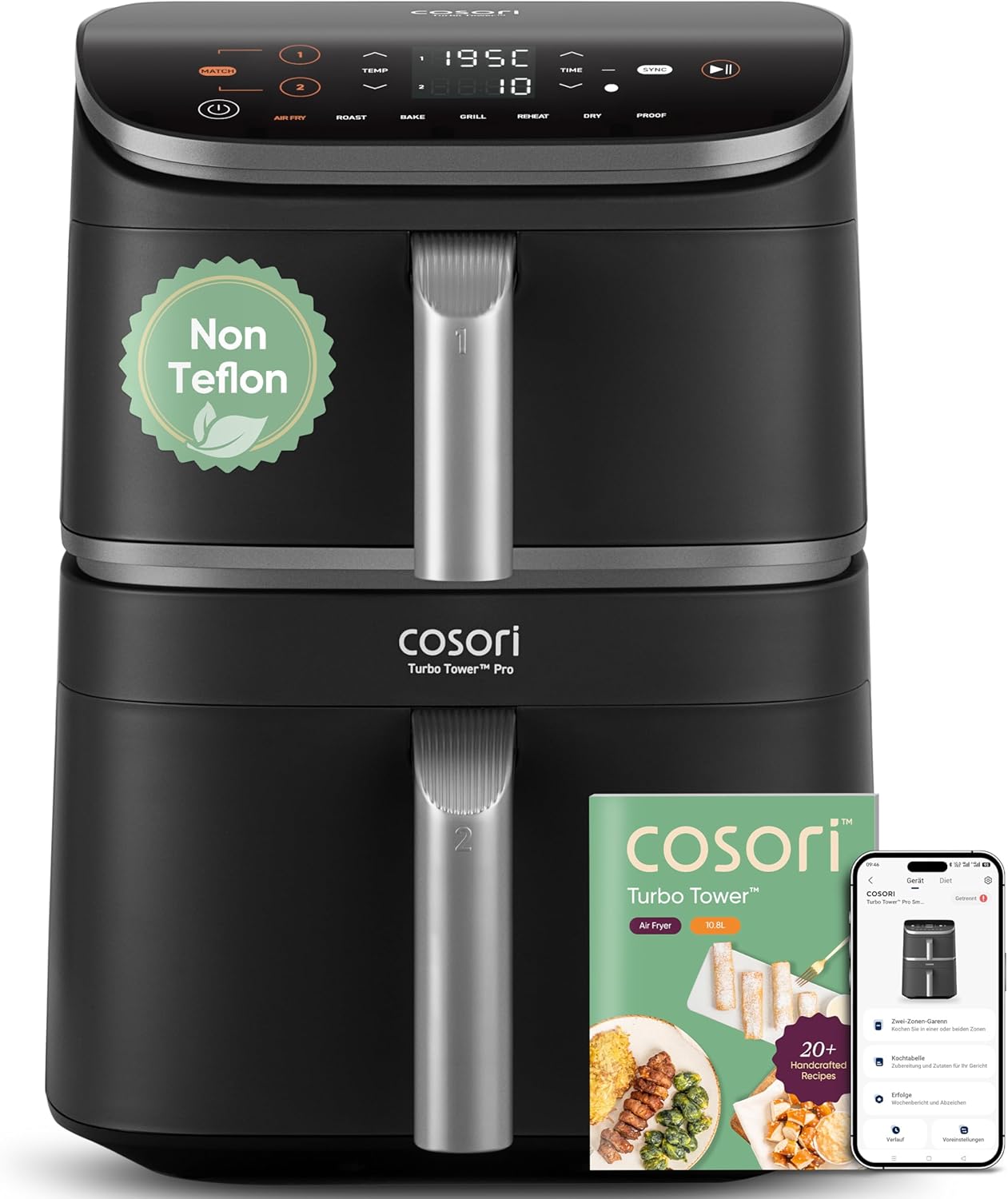 Cosori Turbo Tower Pro CAF-DC113S 10,8L – Keramik, DualBlaze, 5 Fan Speeds, WiFi, 2630W, Silver Grey