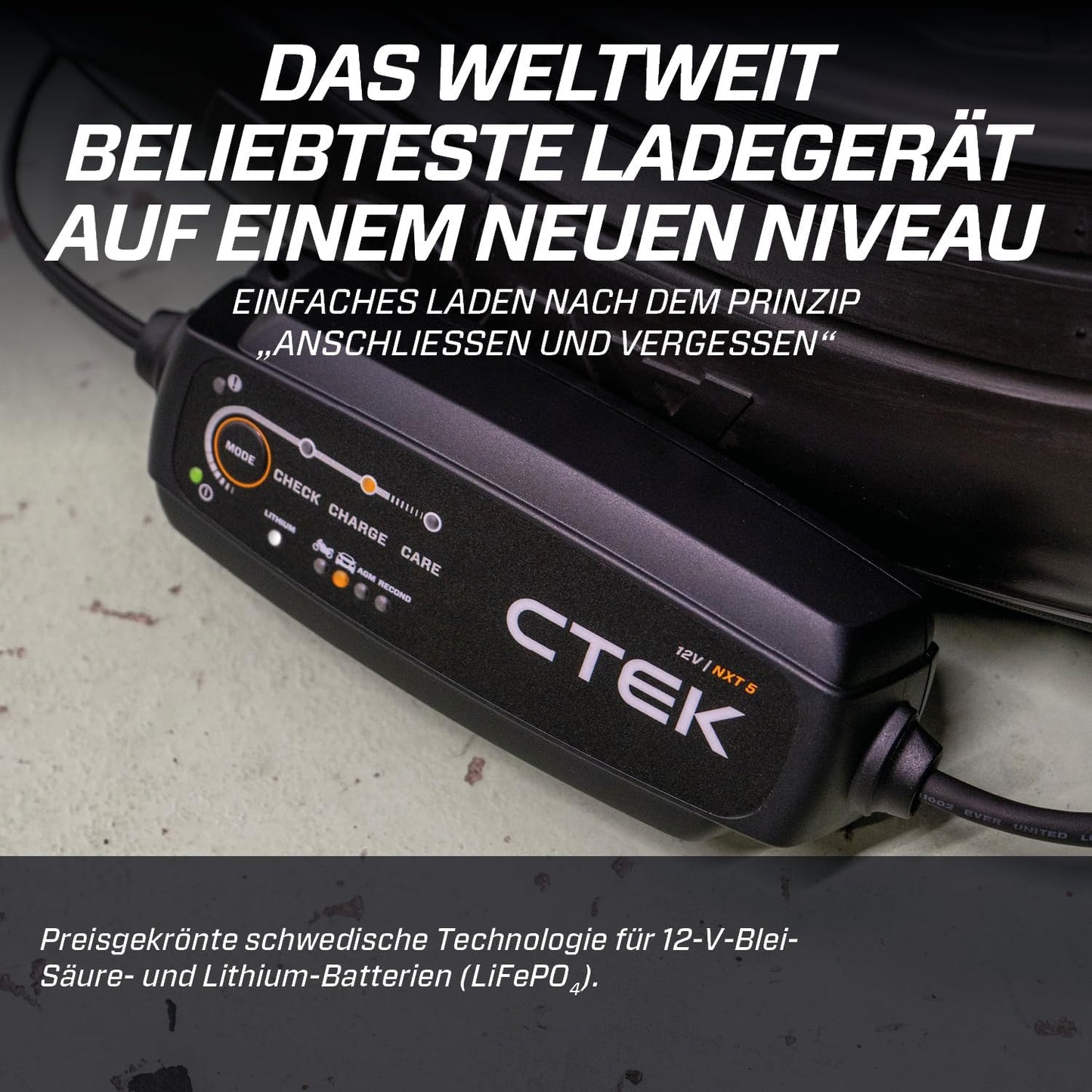 CTEK 40-659 Battery Charger 12V 5A – LiFePO4 & Blei, Desulfatierung, AGM, Temperaturkompensation