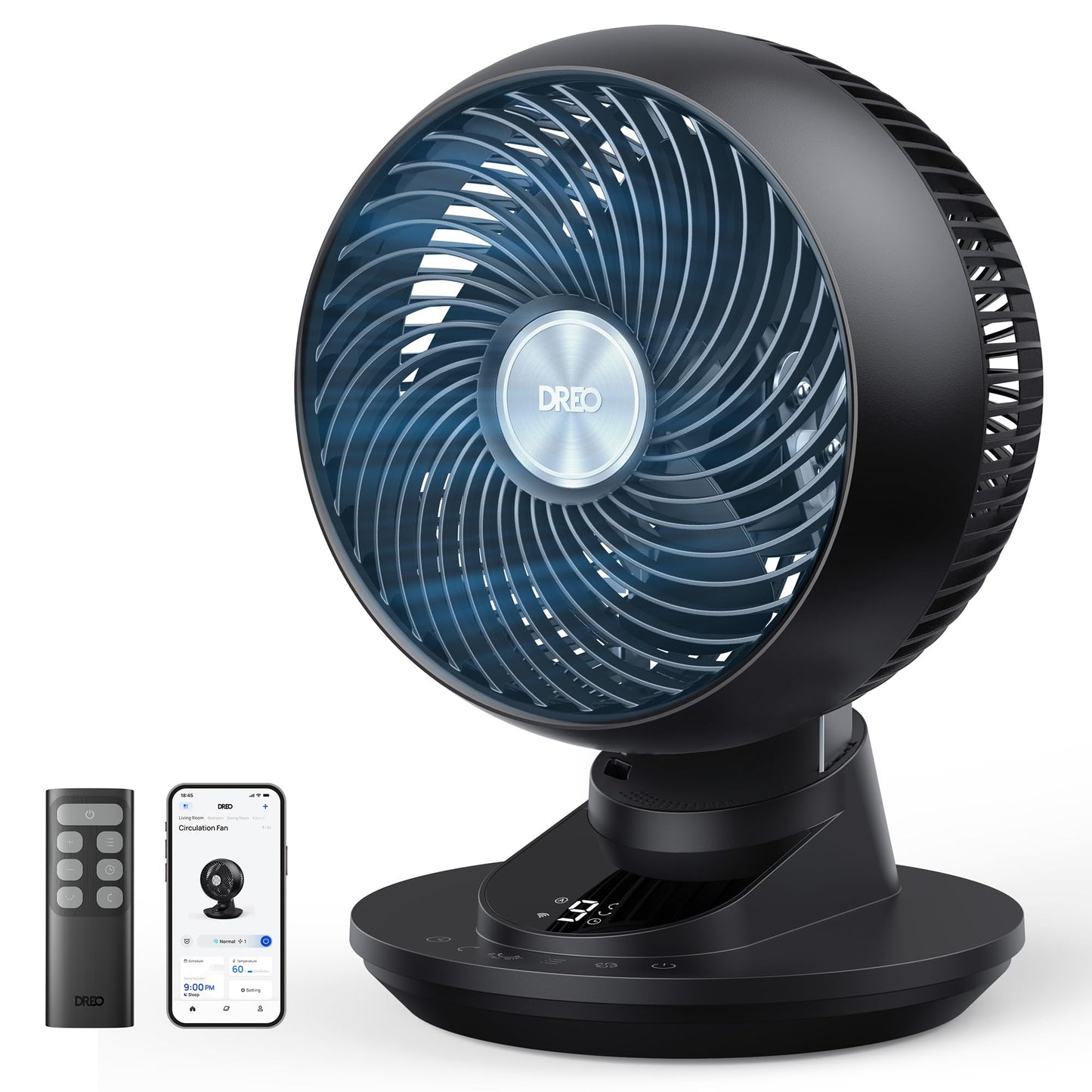 DREO TurboPoly DR-HAF008S Table Fan – 1.530m³/h, 22dB, 100° Oscillation, 9 Speeds, WiFi, Alexa, Grey
