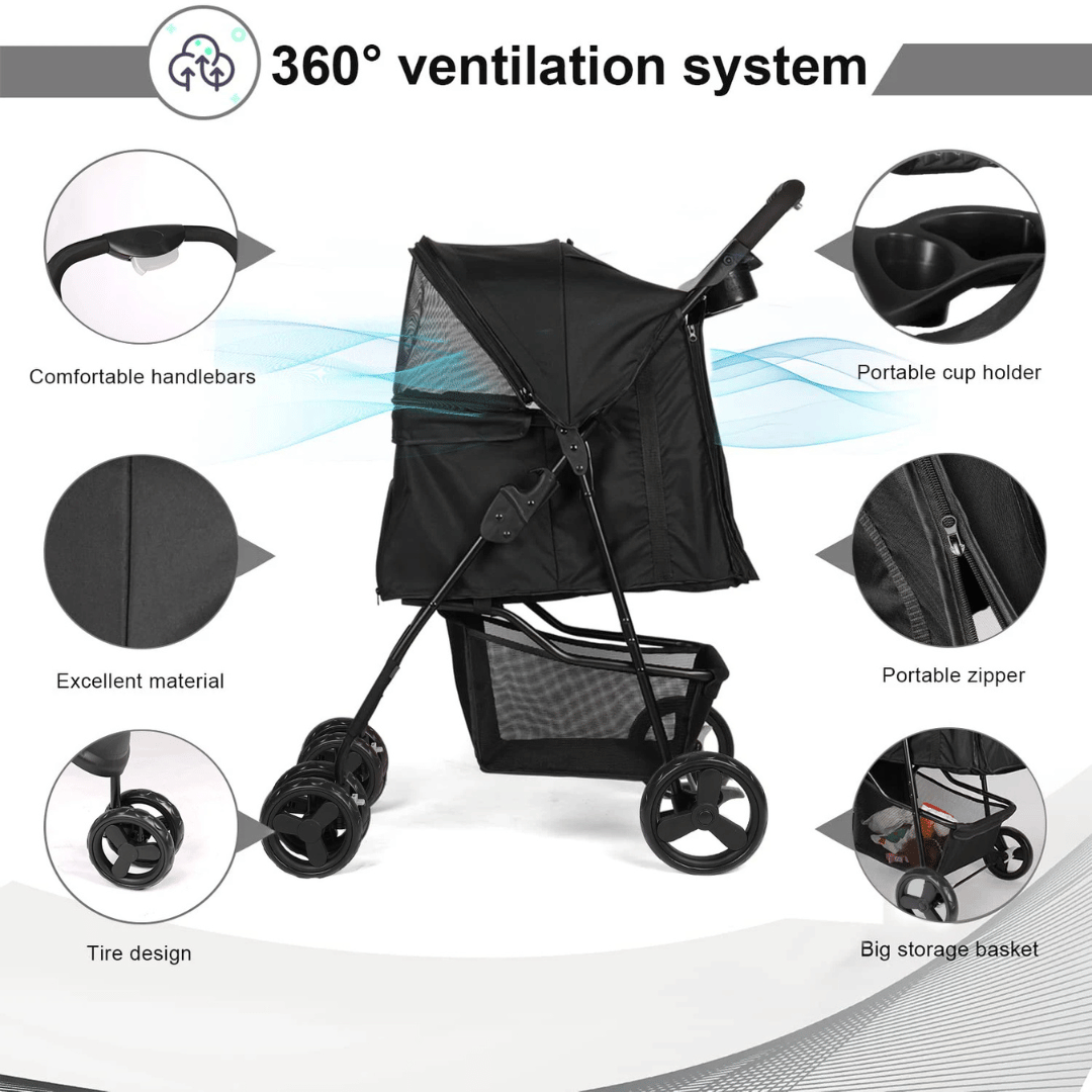 Large Collapsible Pet Stroller with Storage Compartment