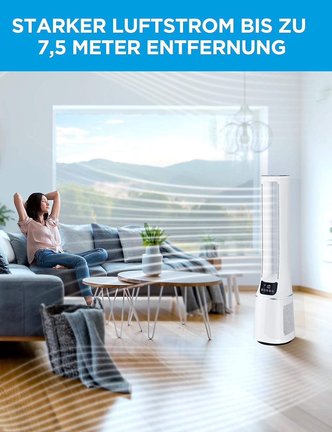 Midea MFP-120 2-in-1 Air Purifier & Ventilator 105,6cm – H13, SensiCool, 38dB, 10 Speeds, 12h Timer, White