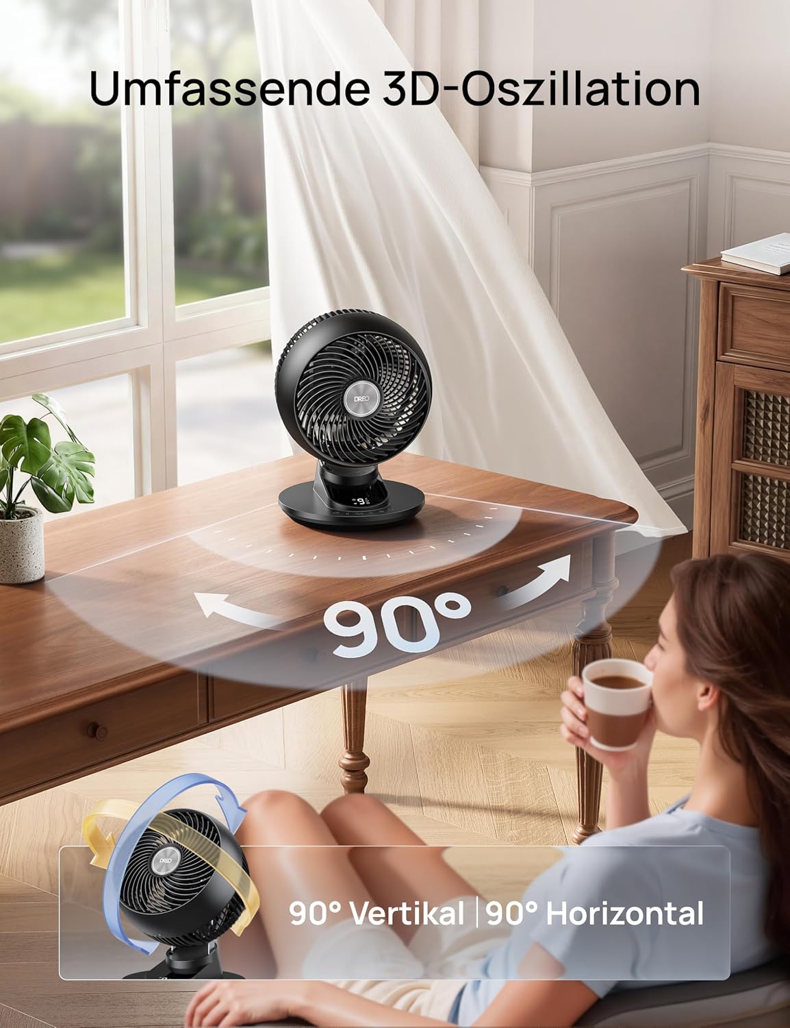 DREO TurboPoly DR-HAF008S Table Fan – 1.530m³/h, 22dB, 100° Oscillation, 9 Speeds, WiFi, Alexa, Black