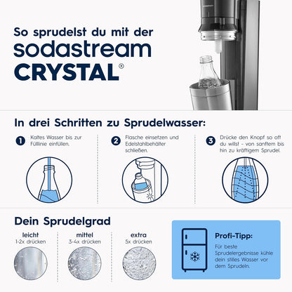 SodaStream Crystal 3.0 Sparkling Water Maker – Quick Connect CO2, 2x Glass Carafe 0,7L, Titanium/Black