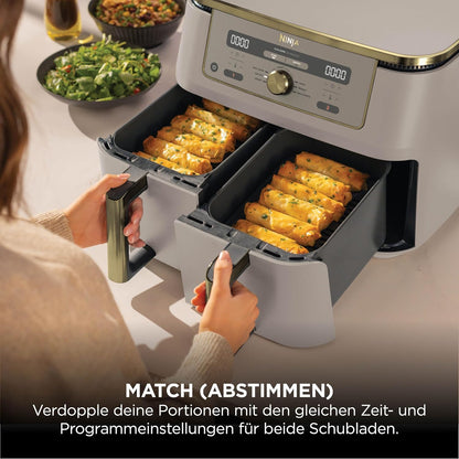 Ninja DZ400EUSGD Foodi Dual Zone Air Fryer 9,5L – 6 Functions, 2470W, Stone Gold