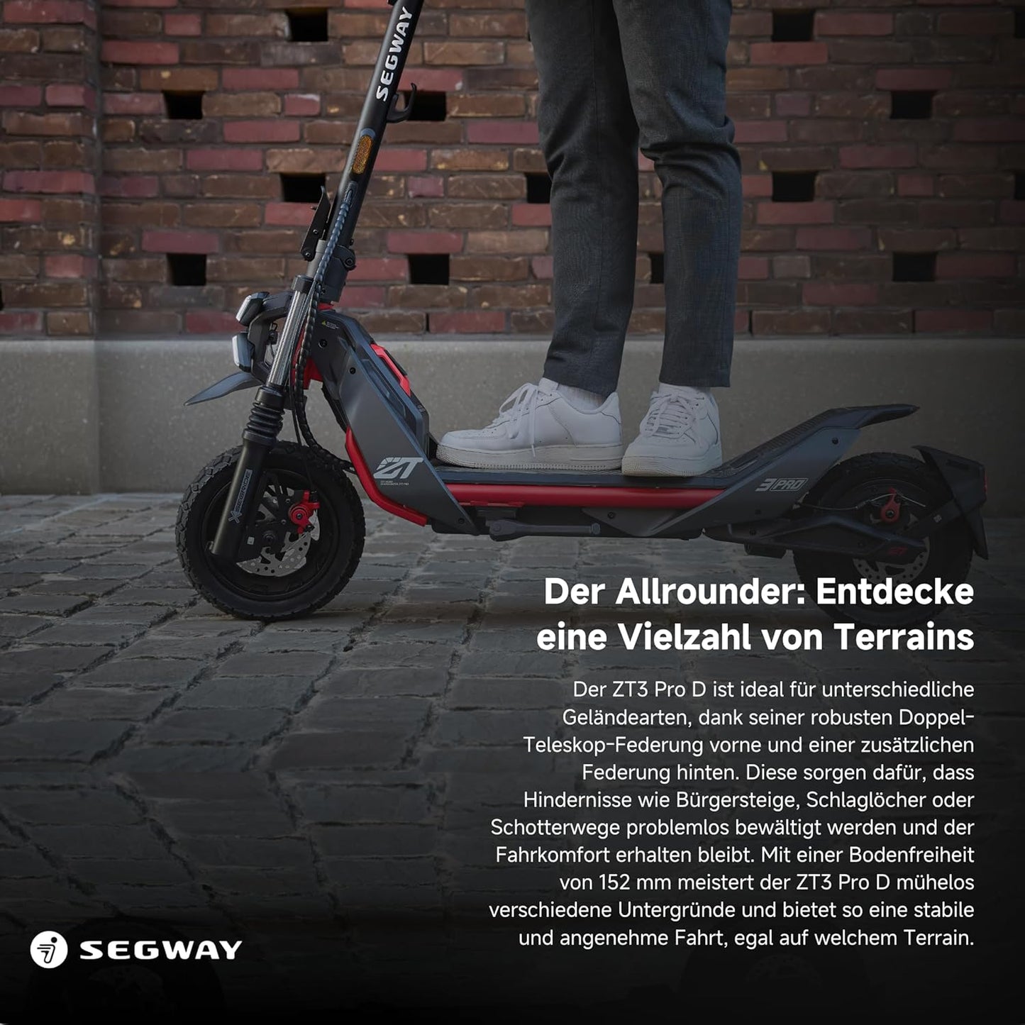 Segway-Ninebot ZT3 Pro D E-Scooter, Up to 70 km Range, 11 Zoll Off-Road Tyres, Full Suspension, Flash Charge, Apple Find My, Foldable, Black