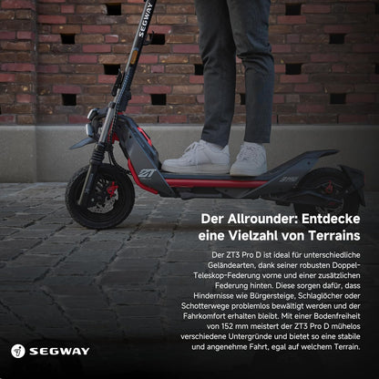 Segway-Ninebot ZT3 Pro D E-Scooter, Up to 70 km Range, 11 Zoll Off-Road Tyres, Full Suspension, Flash Charge, Apple Find My, Foldable, Black