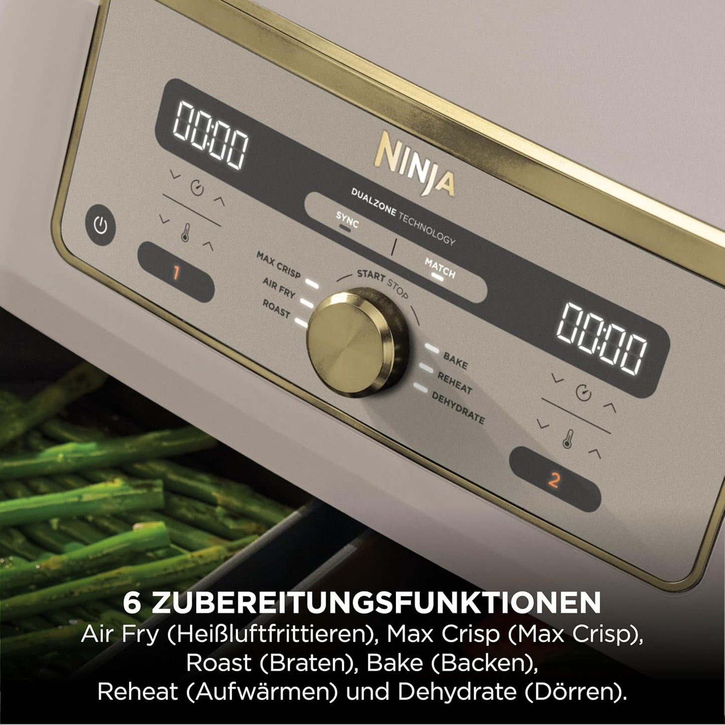 Ninja DZ400EUSGD Foodi Dual Zone Air Fryer 9,5L – 6 Functions, 2470W, Stone Gold
