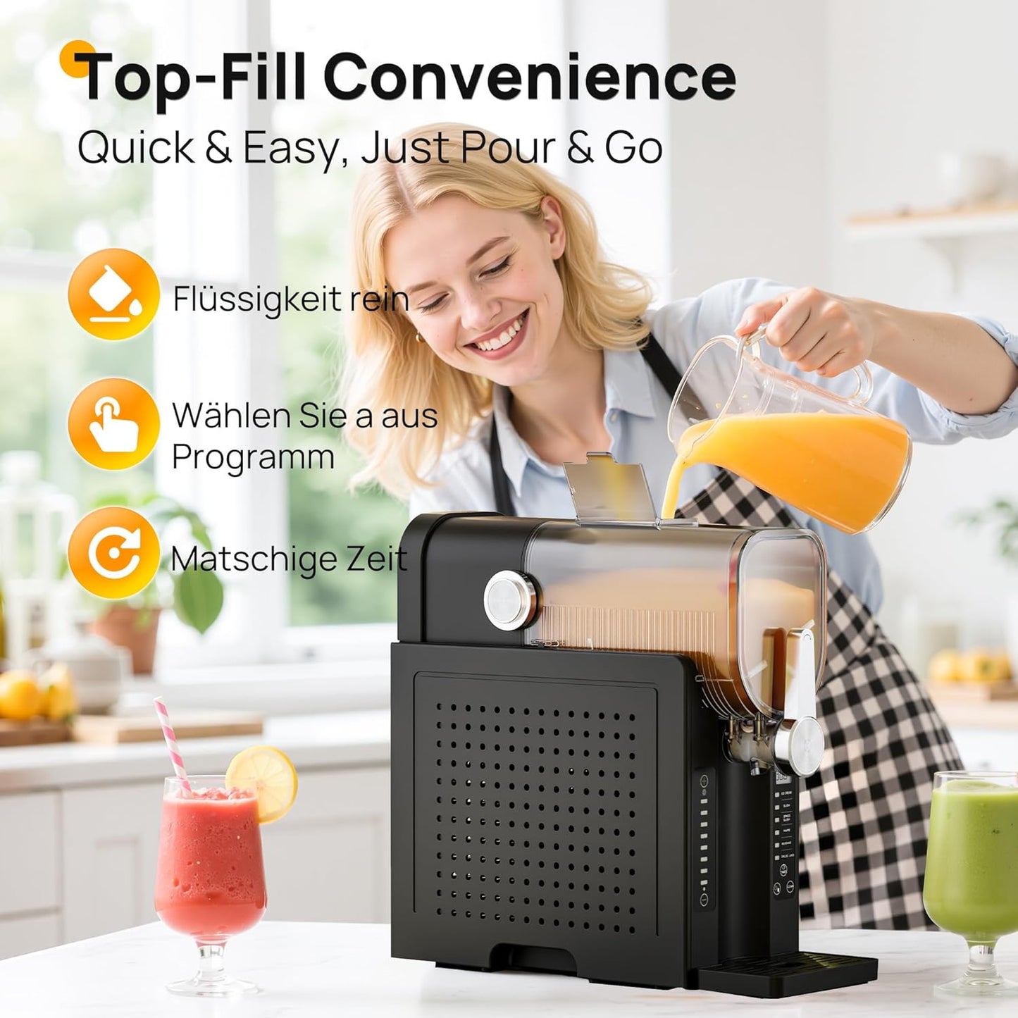 INITIO AD03 Slush Machine 2 L – 6 Programmes, 12h Vorprogrammierung, Self-Cleaning, Grey