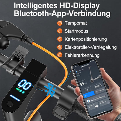 TODIMART T3 E-Scooter with ABE, Up to 30 km Range, 8,5 Zoll Solid Rubber Tyres, Bluetooth-App, Dual Braking System, Foldable, IPX5, Black/Orange