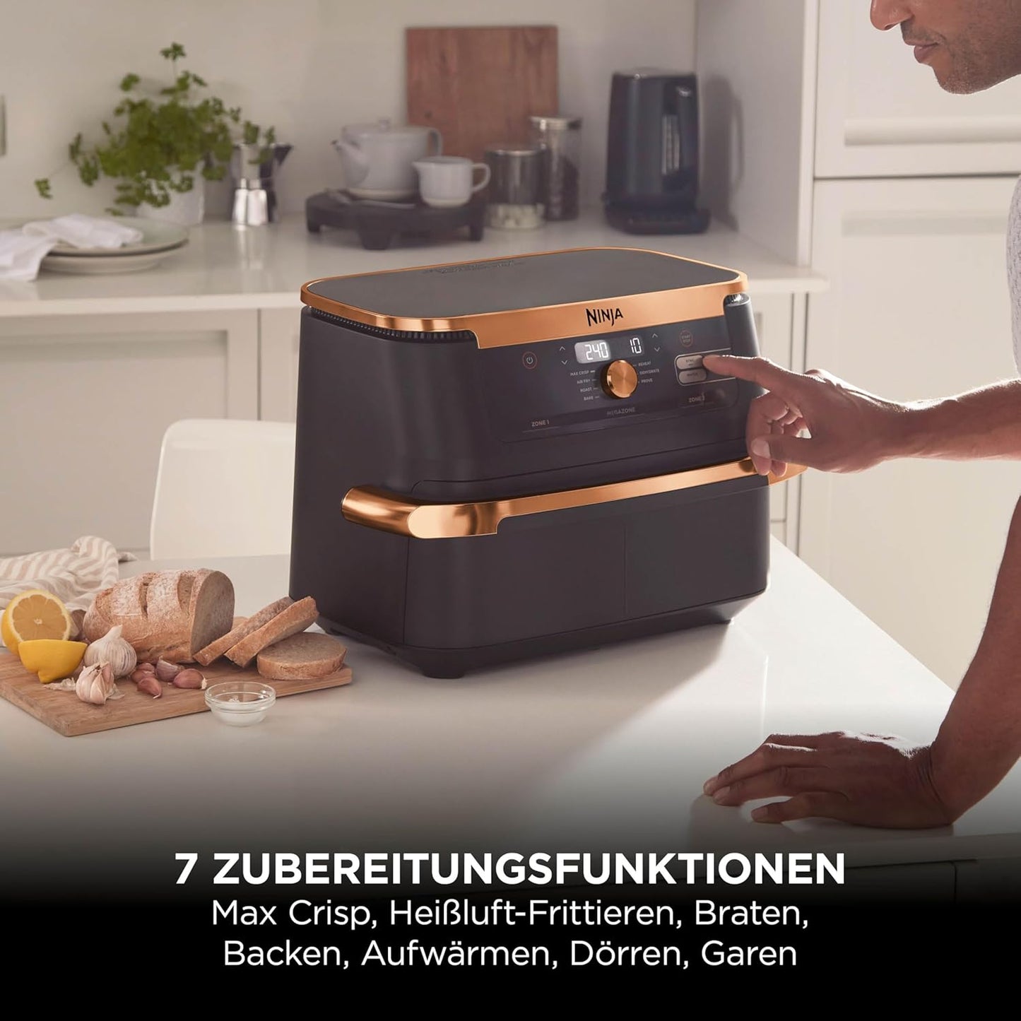 Ninja AF500EUCP Foodi FlexDrawer Air Fryer 10,4L – 7 Functions, Dual Zone, 2470W, Black/Copper