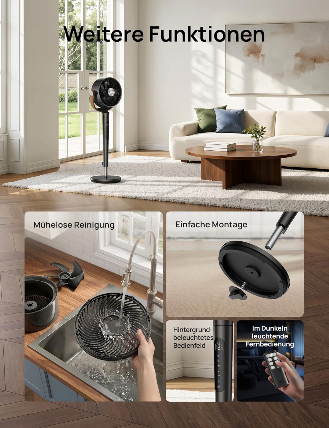 DREO PolyFan 513S DR-HAF003S Pedestal Fan 95,5cm – 2209m³/h, 20dB, RGB, 150°+120°, WiFi, Alexa, Black