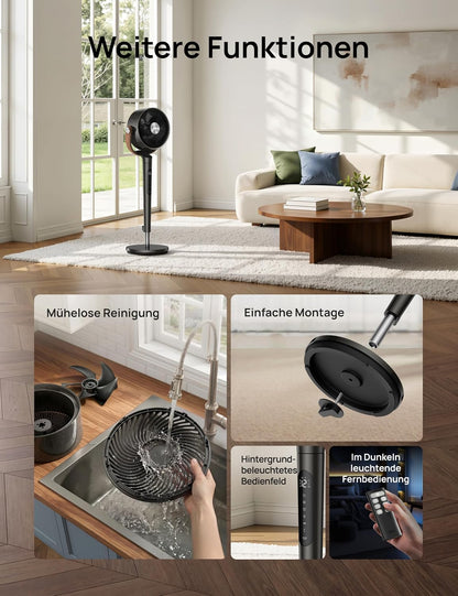 DREO PolyFan 513S DR-HAF003S Pedestal Fan 95,5cm – 2209m³/h, 20dB, RGB, 150°+120°, WiFi, Alexa, Black
