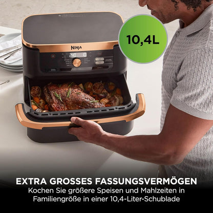 Ninja AF500EUCP Foodi FlexDrawer Air Fryer 10,4L – 7 Functions, Dual Zone, 2470W, Black/Copper
