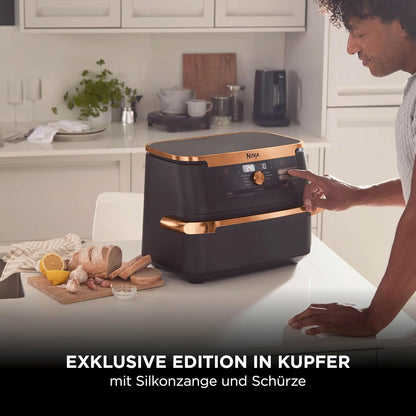 Ninja AF500EUCP Foodi FlexDrawer Air Fryer 10,4L – 7 Functions, Dual Zone, 2470W, Black/Copper