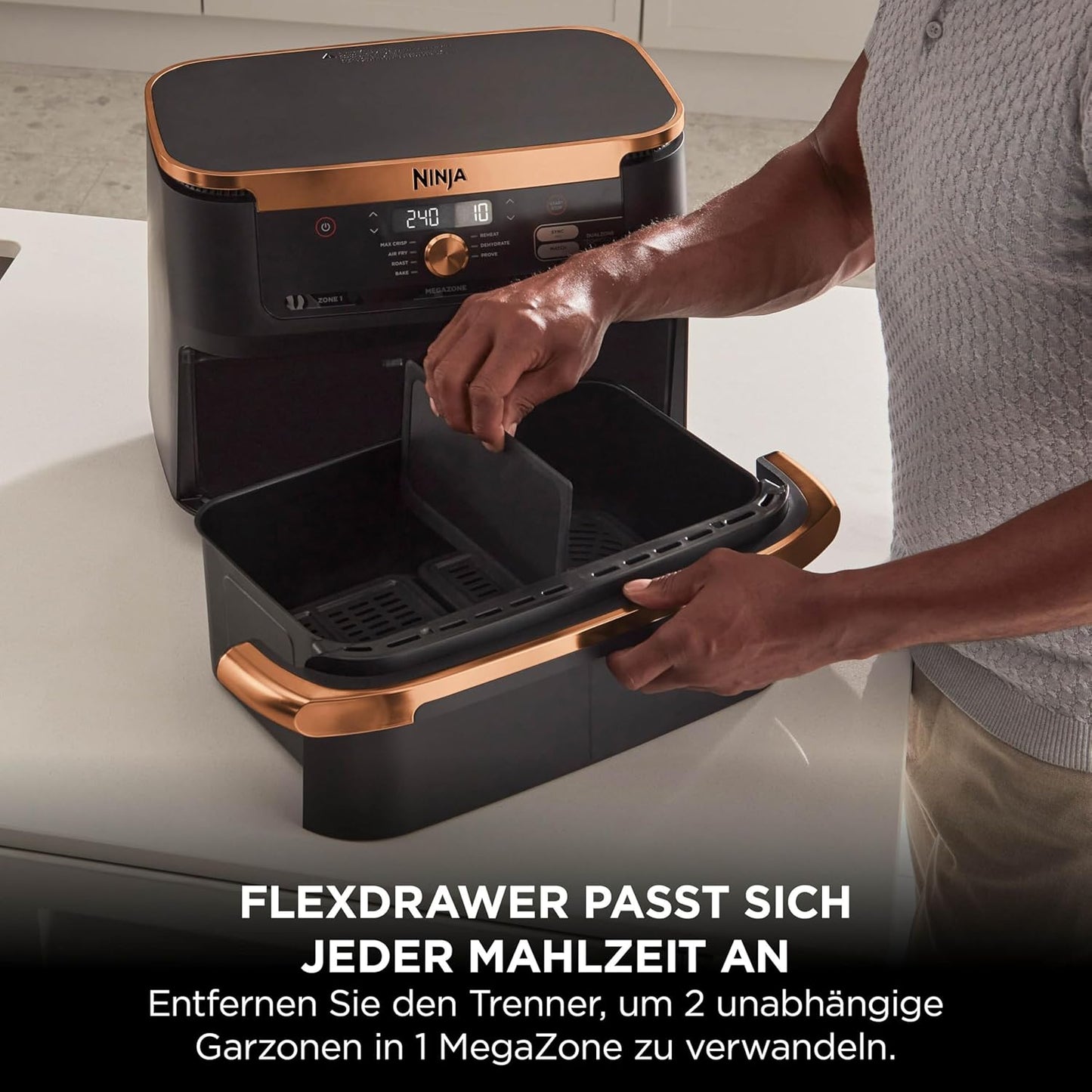 Ninja AF500EUCP Foodi FlexDrawer Air Fryer 10,4L – 7 Functions, Dual Zone, 2470W, Black/Copper