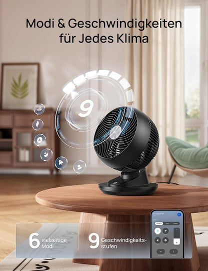 DREO TurboPoly DR-HAF008S Table Fan – 1.530m³/h, 22dB, 100° Oscillation, 9 Speeds, WiFi, Alexa, Black