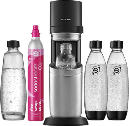 SodaStream DUO Sparkling Water Maker – Quick Connect CO2, 2x Glass Bottle & 2x Plastic Bottle 1L, Titanium/Black