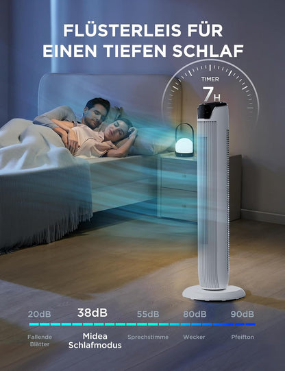 Midea FZ10-17JR Tower Fan 91,8cm – 45W, 330m³/h, 90° Oscillation, 3 Modes, 38dB, 7h Timer, White