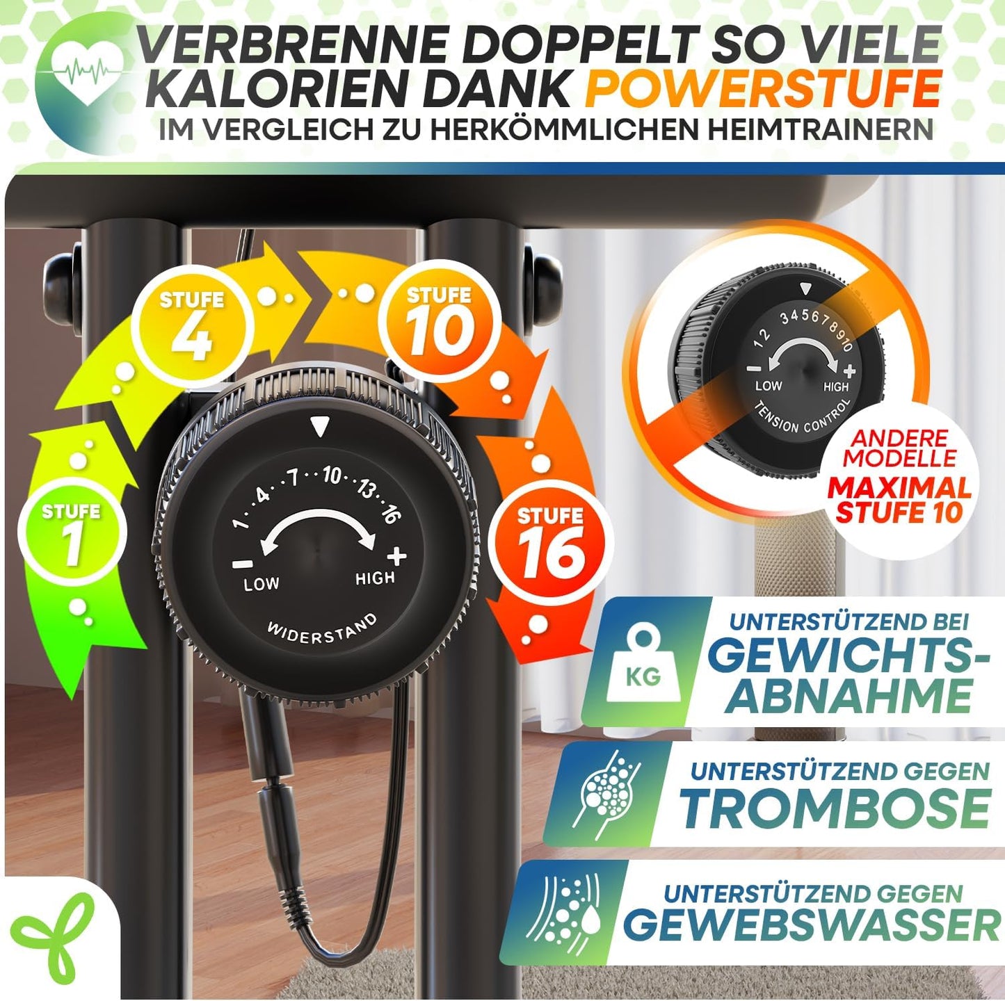 TRETMANN Exercise Bike Foldable 16 Speeds – Magnetbremse, Pulssensor, 150kg, DEKRA, Matt Stahl