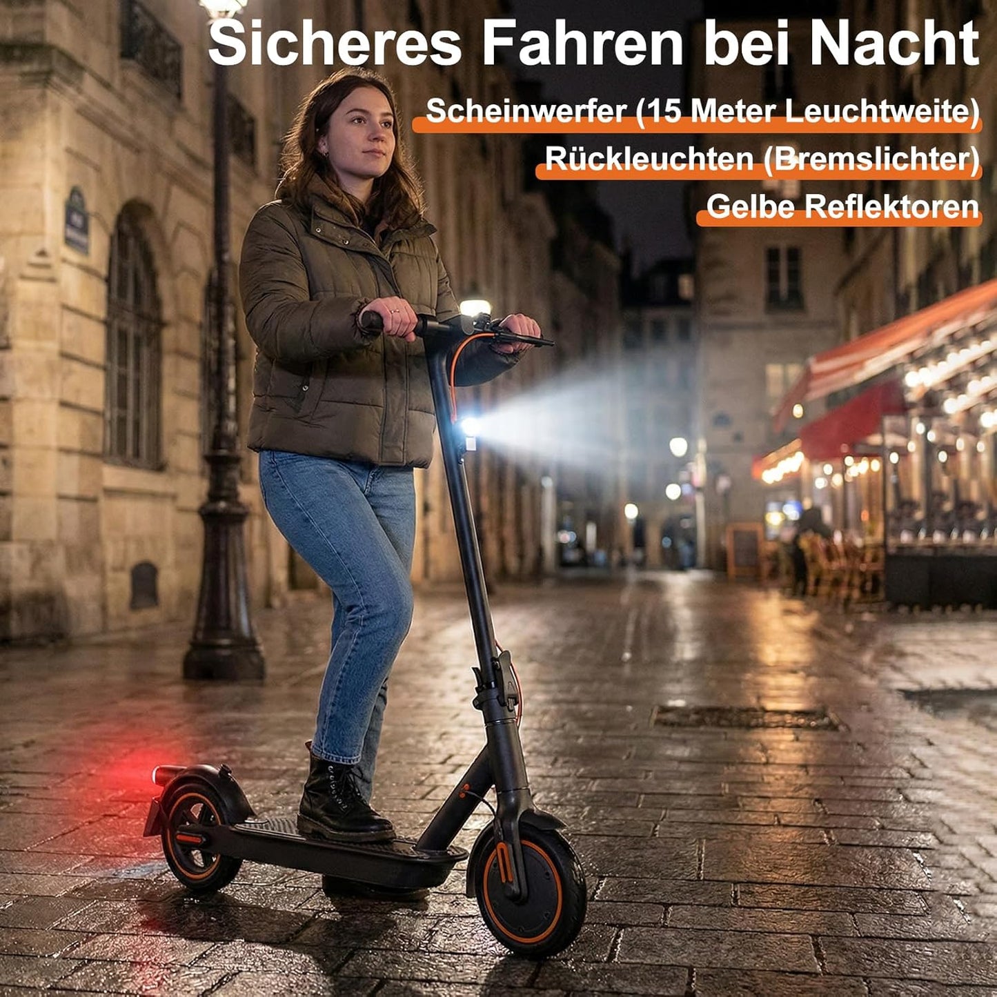 TODIMART T3 E-Scooter with ABE, Up to 30 km Range, 8,5 Zoll Solid Rubber Tyres, Bluetooth-App, Dual Braking System, Foldable, IPX5, Black/Orange