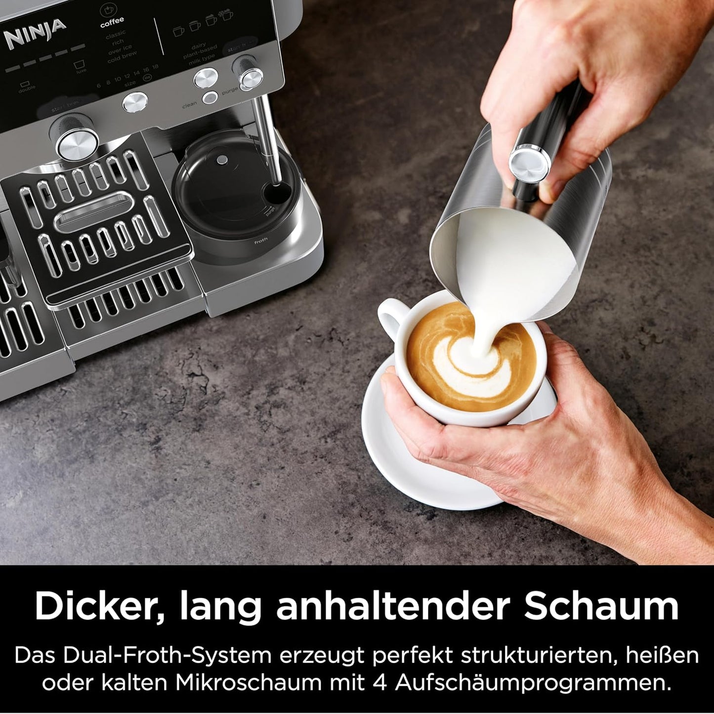 Ninja ES601EUGM Luxe Premier 3-in-1 Coffee Machine 2L – Barista-Assist, Grinder, Mikroschaum, Grey Metal
