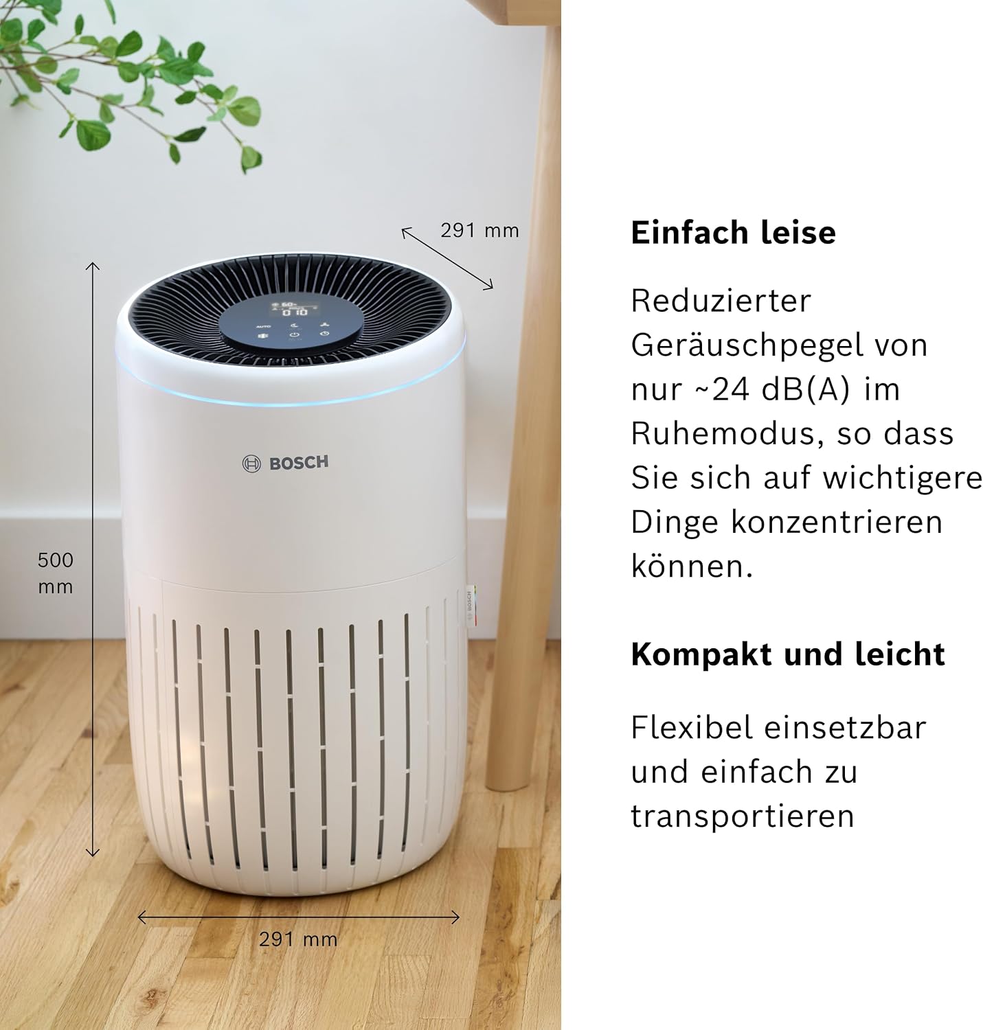 Bosch Air 4000i Air Purifier 62,5m² – 3-in-1 HEPA+Aktivkohle, CADR 300m³/h, 25dB, App, Smart Home, White