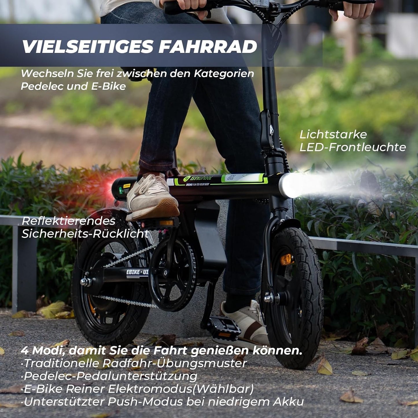 Finbike U1 Klapp-E-Bike 250W – 7-Gang, Pedelec, 14", Scheibenbremsen, LCD-Display, 120kg, Black