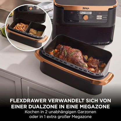 Ninja AF500EUCP Foodi FlexDrawer Air Fryer 10,4L – 7 Functions, Dual Zone, 2470W, Black/Copper
