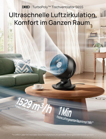 DREO TurboPoly DR-HAF008S Table Fan – 1.530m³/h, 22dB, 100° Oscillation, 9 Speeds, WiFi, Alexa, Black