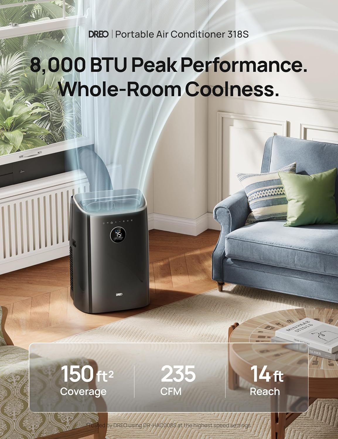 DREO DR-HAC002S Portable Air Conditioner 7.500 BTU – 3-in-1, R290, Energy Class A, IceCool, 45dB, WiFi, Siri, Black