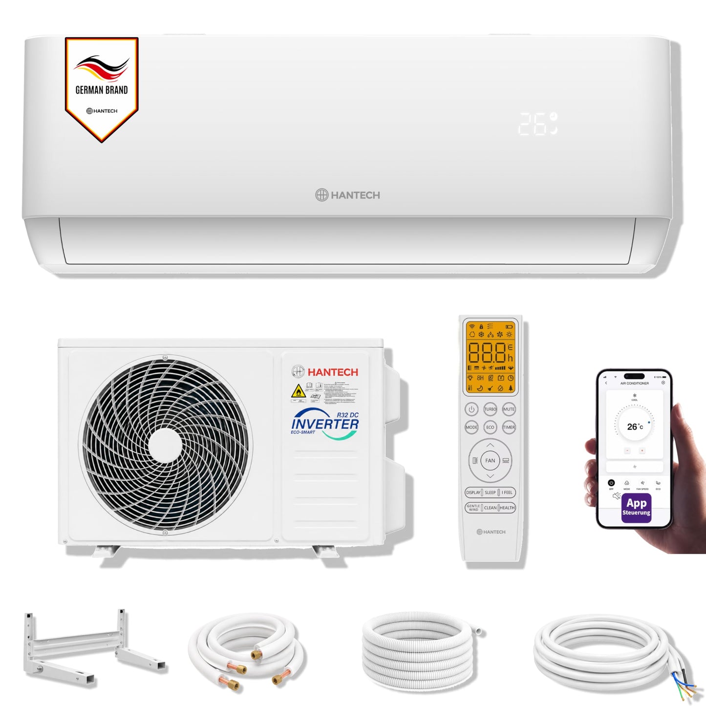 HANTECH H-PRO Split Air Conditioner 12.000 BTU – Inverter, Energy Class A++, Heating & Cooling, WiFi, Alexa, White