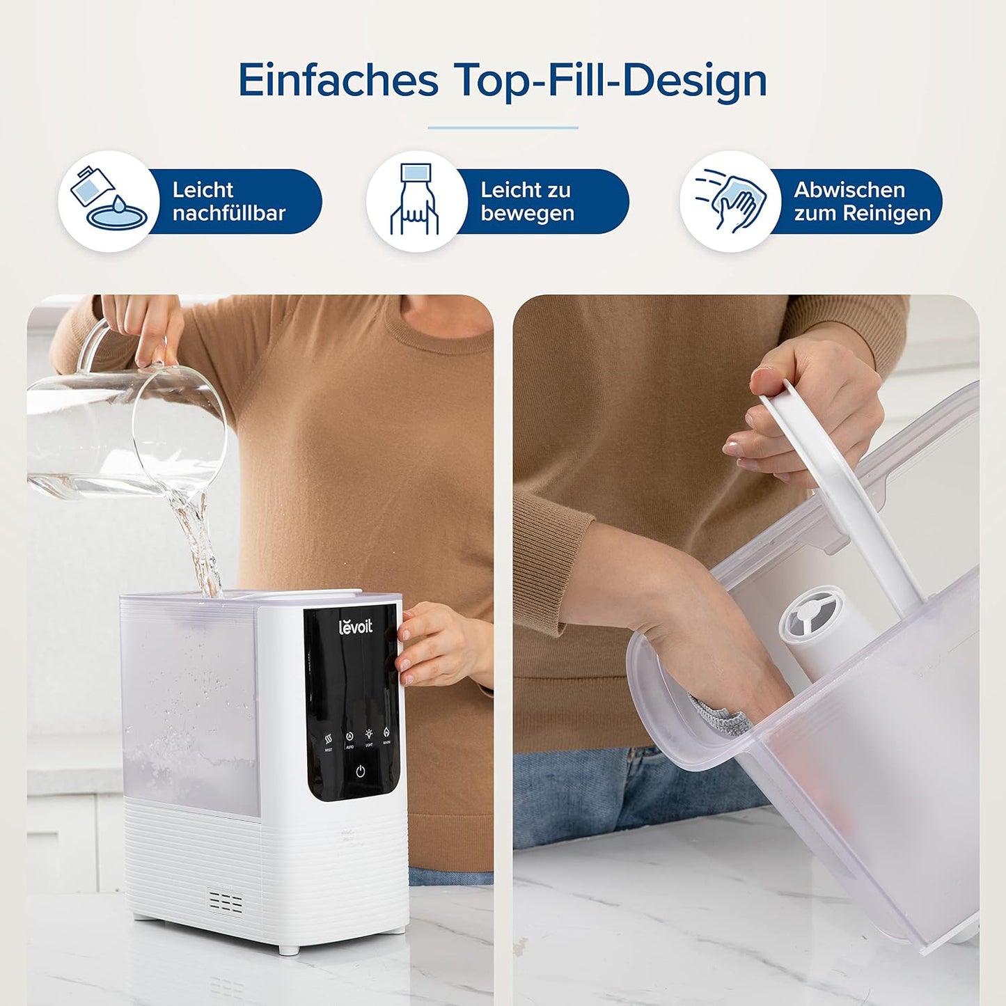 Levoit OasisMist LUH-O451S Humidifier 4,5L – Warm & Kalt, VortexMist, 550ml/h, 26dB, WiFi, Moon White