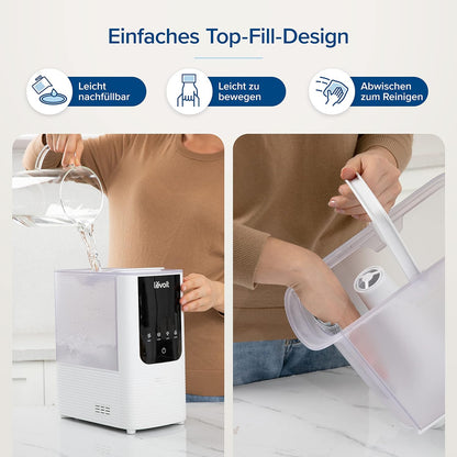 Levoit OasisMist LUH-O451S Humidifier 4,5L – Warm & Kalt, VortexMist, 550ml/h, 26dB, WiFi, Moon White