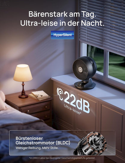 DREO TurboPoly DR-HAF008S Table Fan – 1.530m³/h, 22dB, 100° Oscillation, 9 Speeds, WiFi, Alexa, Black