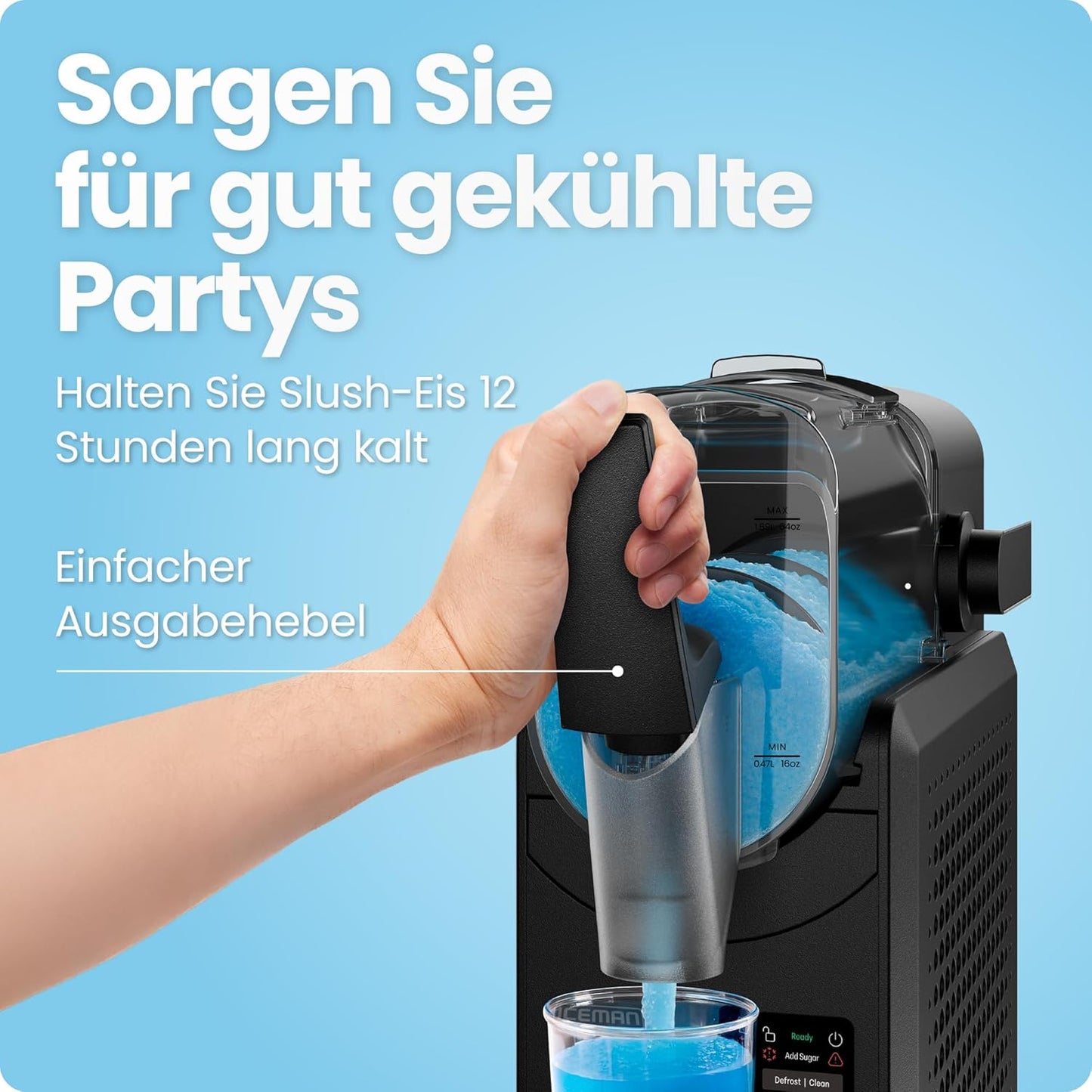 ICEMAN RJ62 Slush Machine 5 Programmes – Automatic, Touchpad, Defrost-Funktion, Black