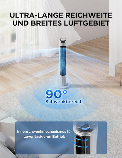 Midea FZ10-16AR Tower Fan 111cm – 6 Speeds, 3 Modes, 32dB, 60° Oscillation, 12h Timer, White