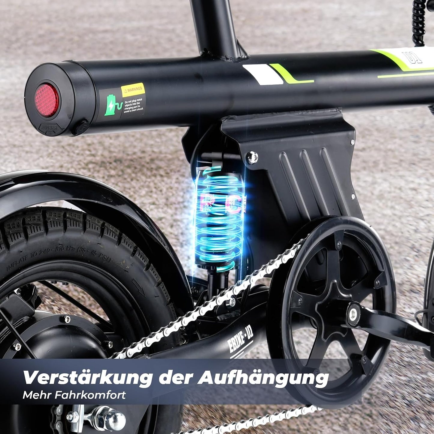 Finbike U1 Klapp-E-Bike 250W – 7-Gang, Pedelec, 14", Scheibenbremsen, LCD-Display, 120kg, Black