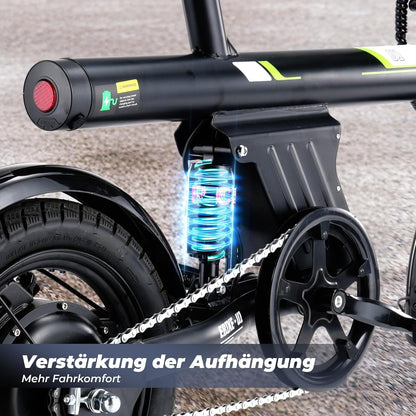 Finbike U1 Klapp-E-Bike 250W – 7-Gang, Pedelec, 14", Scheibenbremsen, LCD-Display, 120kg, Black