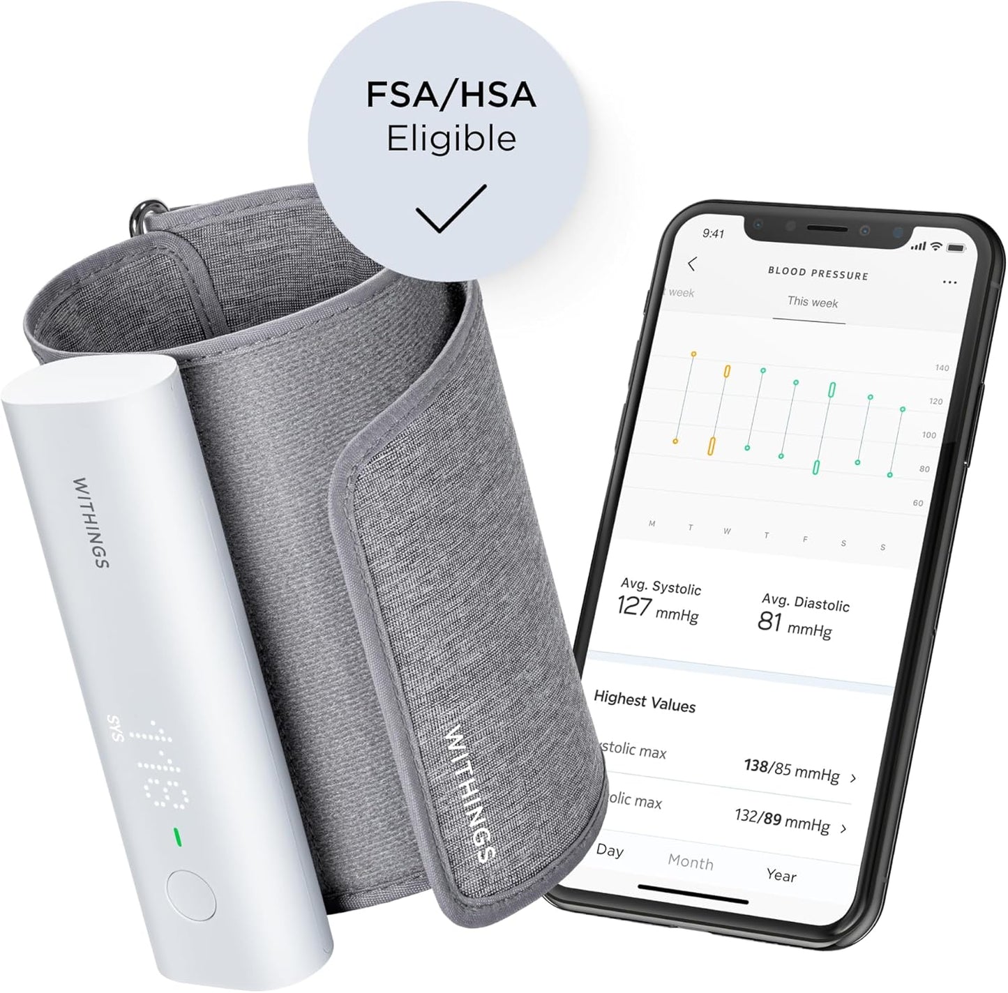 Withings BPM Connect WPM05 Blood Pressure Monitor, WiFi & Bluetooth, Health Mate App, LED