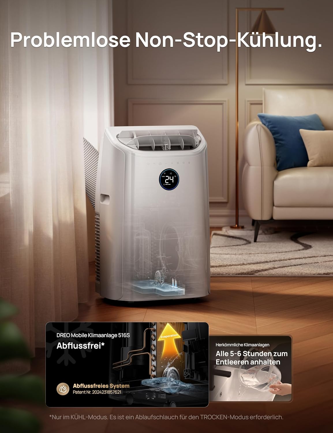DREO DR-HAC006S Portable Air Conditioner 12.000 BTU – 3-in-1, R290, Energy Class A, WiFi, Alexa, 45dB, White