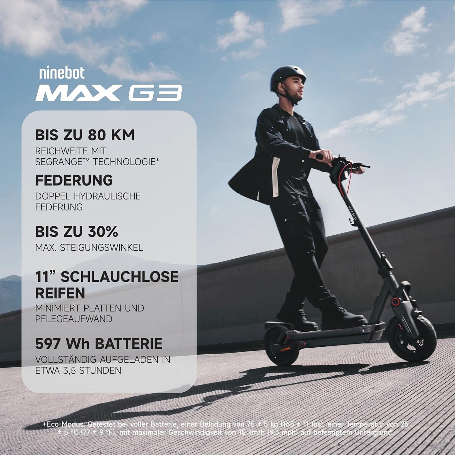 Segway-Ninebot MAX G3 D E-Scooter, Up to 80 km Range, 11 Zoll Self-Sealing Pneumatic Tyres, Full Suspension, TFT Display, FlashCharge, Apple Find My, Foldable, Black