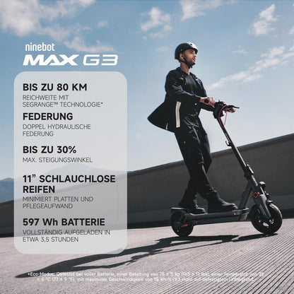Segway-Ninebot MAX G3 D E-Scooter, Up to 80 km Range, 11 Zoll Self-Sealing Pneumatic Tyres, Full Suspension, TFT Display, FlashCharge, Apple Find My, Foldable, Black