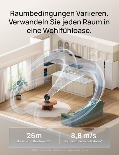 DREO TurboPoly DR-HAF008S Table Fan – 1.530m³/h, 22dB, 100° Oscillation, 9 Speeds, WiFi, Alexa, Black