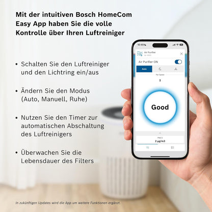 Bosch Air 4000i Air Purifier 62,5m² – 3-in-1 HEPA+Aktivkohle, CADR 300m³/h, 25dB, App, Smart Home, White