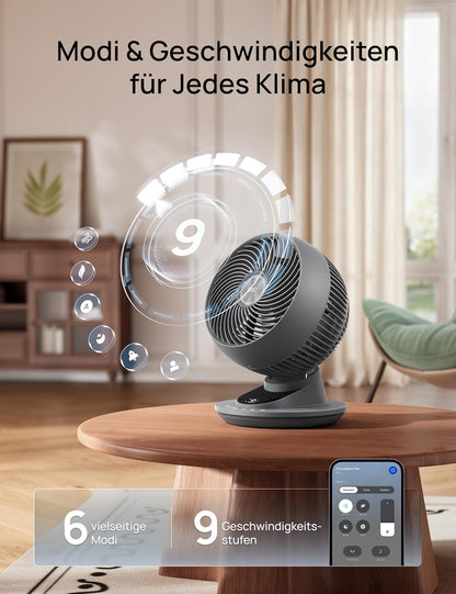 DREO TurboPoly DR-HAF008S Table Fan – 1.530m³/h, 22dB, 100° Oscillation, 9 Speeds, WiFi, Alexa, Grey