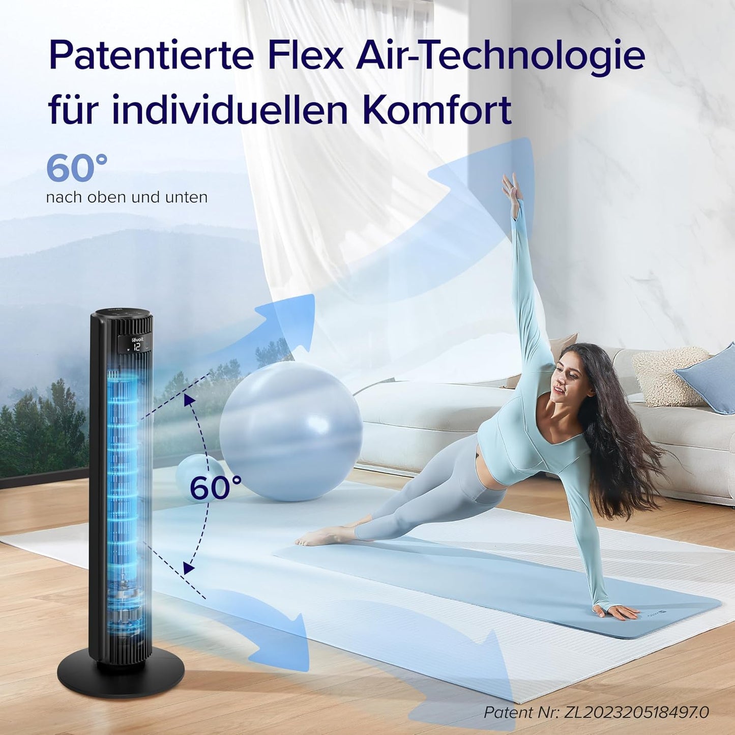 Levoit LTF-F422S-KEU Classic Pro Smart Tower Fan – 12 Speeds, 25dB, 2844m³/h, Alexa, App, Black
