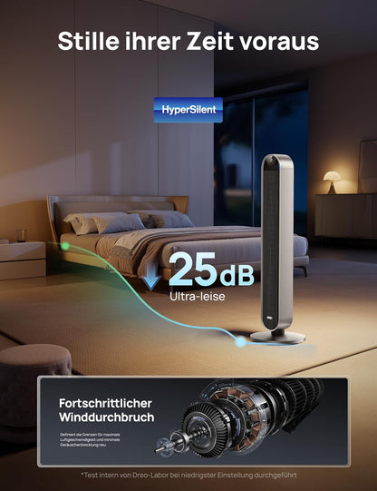 DREO Pilot Max DR-HTF004S Tower Fan 108cm – 12 Speeds, 120° Oscillation, 25dB, WiFi, Alexa, Silver