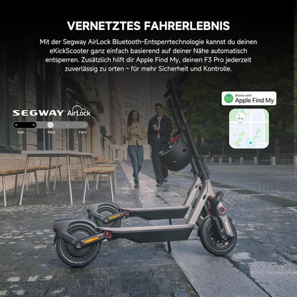 Segway-Ninebot F3 Pro D E-Scooter, Up to 70 km Range, 10 Zoll Self-Sealing Pneumatic Tyres, Full Suspension, TFT Display, Apple Find My, Foldable, Black