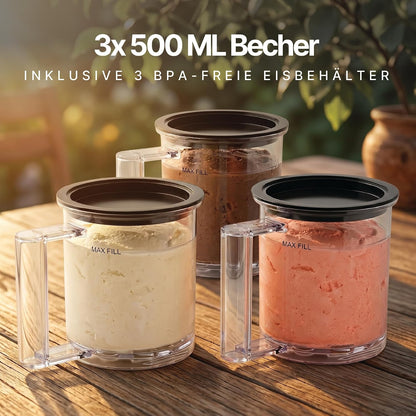 SEEGER MultiCream Ice Cream Maker 10-in-1 1,5 L – SmartSpin, 3 EasyCups, Touchscreen, Black