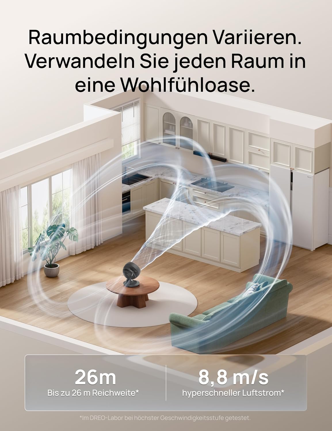 DREO TurboPoly DR-HAF008S Table Fan – 1.530m³/h, 22dB, 100° Oscillation, 9 Speeds, WiFi, Alexa, Grey